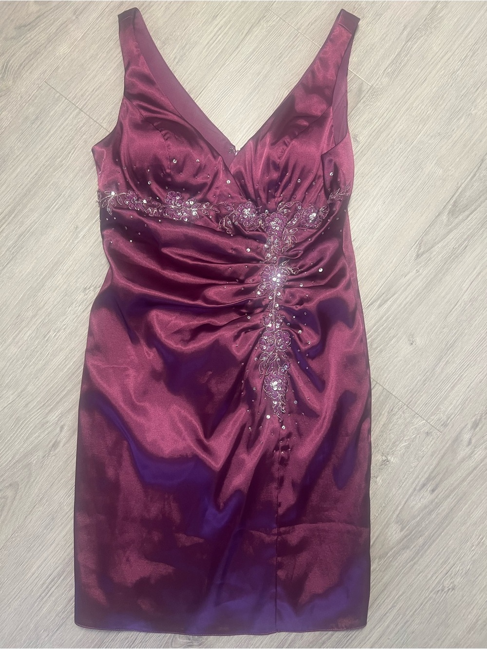 Women’s V-Neck Embellished Satin Dress